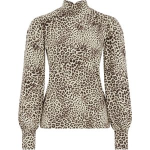 WE Fashion - Dames top met print - Regular fit - Bruin - Katoen - Maat: XS