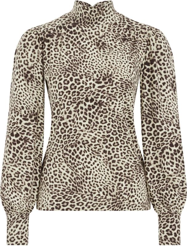 WE Fashion - Dames top met print - Regular fit - Bruin - Katoen - Maat: XS