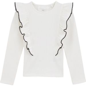 WE Fashion - Meisjes T-shirt - Gebroken Wit - Ribstof - Regular Fit