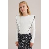 WE Fashion - Meisjes T-shirt - Gebroken Wit - Ribstof - Regular Fit