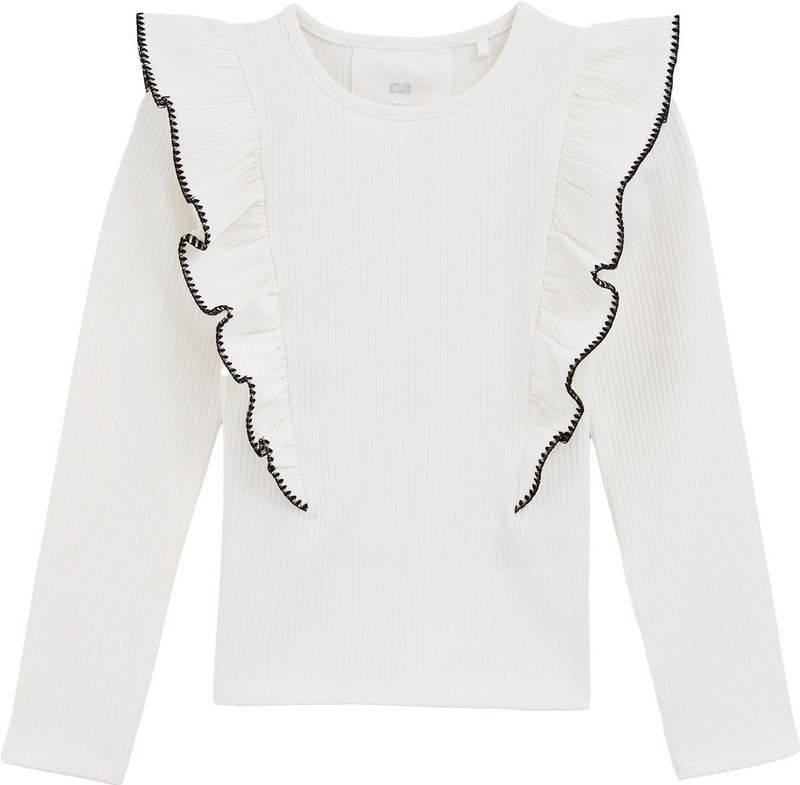 WE Fashion - Meisjes T-shirt - Gebroken Wit - Ribstof - Regular Fit