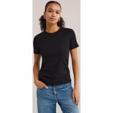 WE Fashion - T-shirt - Zwart - Geribbeld