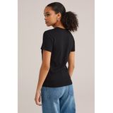 WE Fashion - T-shirt - Zwart - Geribbeld
