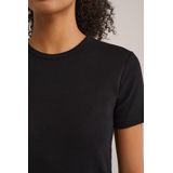 WE Fashion - T-shirt - Zwart - Geribbeld