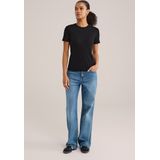 WE Fashion - T-shirt - Zwart - Geribbeld