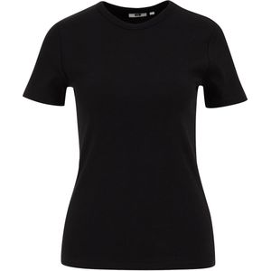 WE Fashion - T-shirt - Zwart - Geribbeld