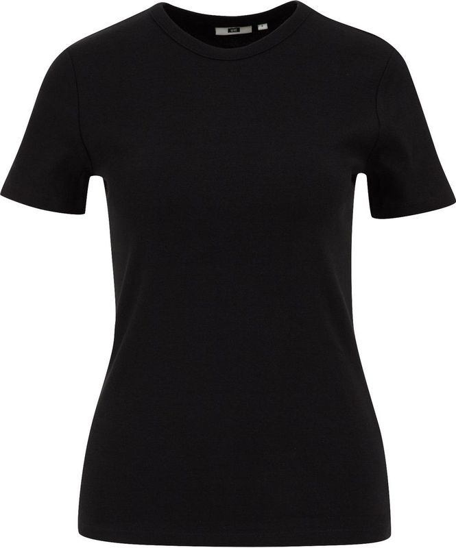 WE Fashion - T-shirt - Zwart - Geribbeld