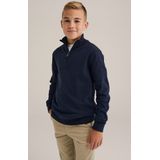 WE Fashion - Jongens trui met rits - Regular fit - Donkerblauw - Katoen - Maat: 98/104