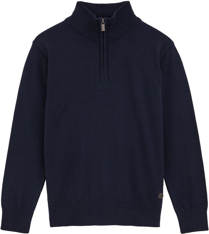 WE Fashion - Jongens trui met rits - Regular fit - Donkerblauw - Katoen - Maat: 98/104