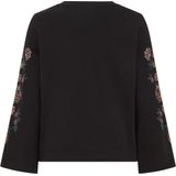 WE Fashion - Dames Sweater - Curve - Met Bloem-Borduursels - Regular Fit - V-hals - Lange Mouwen