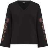WE Fashion - Dames Sweater - Curve - Met Bloem-Borduursels - Regular Fit - V-hals - Lange Mouwen