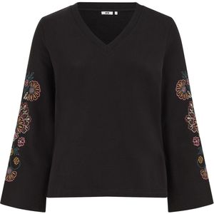 WE Fashion - Dames Sweater - Curve - Met Bloem-Borduursels - Regular Fit - V-hals - Lange Mouwen