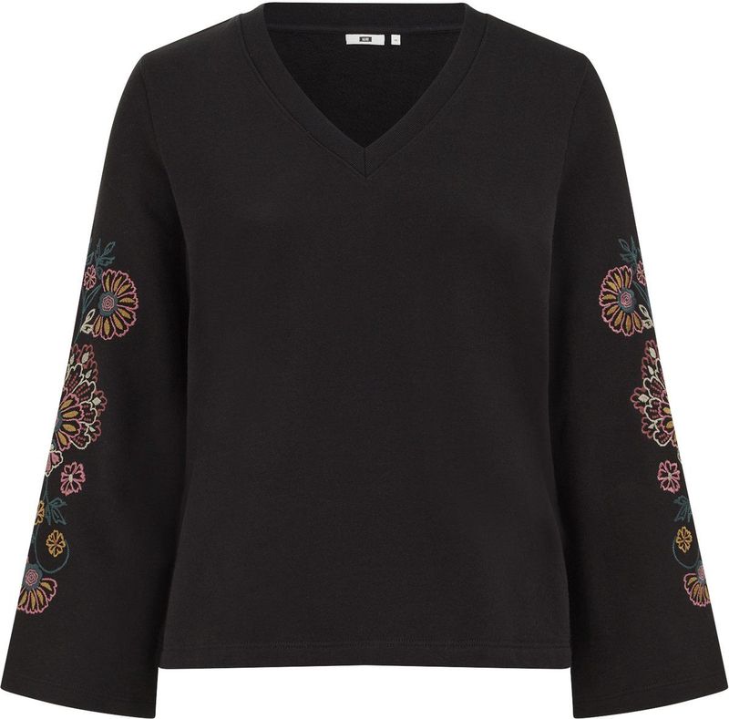 WE Fashion - Dames Sweater - Curve - Met Bloem-Borduursels - Regular Fit - V-hals - Lange Mouwen