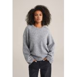 WE Fashion - Dames Premium Fijngebreide Trui - Grijs - Regular Fit