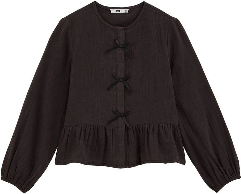 WE Fashion - Blouse - Donkergrijs - Regular Fit - Katoen