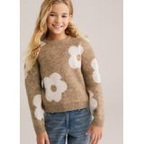 WE Fashion - Gebloemde Sweater - Lichtbruin