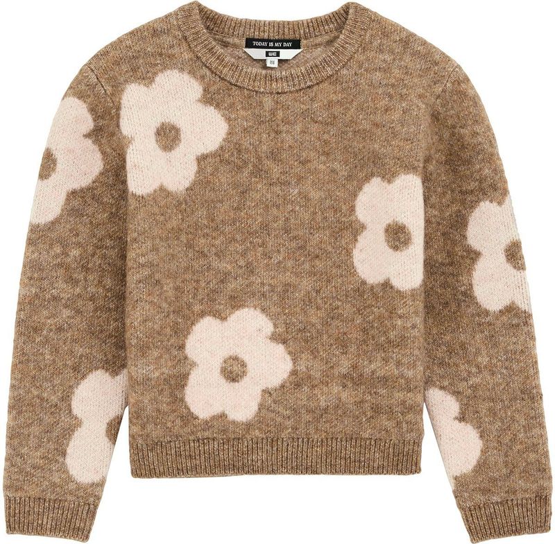WE Fashion - Gebloemde Sweater - Lichtbruin