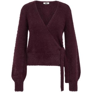 WE Fashion - Gebreid Vest - Aubergine - Wikkel Design - Lange Mouw