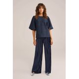 WE Fashion - Wide Leg Broek - Donkerblauw - Regular Waist