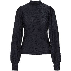 WE Fashion - Velours Gebloemde Top - Donkerblauw