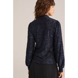 WE Fashion - Velours Gebloemde Top - Donkerblauw