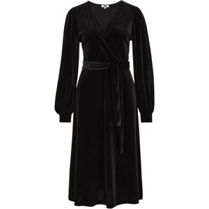 WE Fashion - Velvet Jurk - Dames - Midi Lengte - V-hals - Lange Ballonmouwen