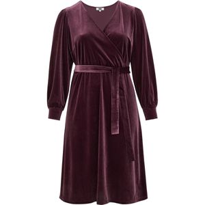 WE Fashion - Dames Midi Velvet Jurk - Aubergine - Regular Fit - Plus Size Maat 44