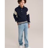 WE Fashion - Sweatshirt - Lichtbeige en Marine - Polokraag - Lange Mouw