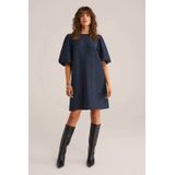 WE Fashion - Dames Jurk - Regular Fit - Ronde Hals - Korte Pofmouwen - All-over Structuur