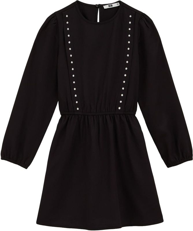 WE Fashion - Jurk - Zwart/Wit - Gevoerde Zoom - Getailleerd Model - Lange Mouw