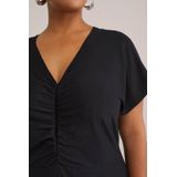 WE Fashion - Jurk - Curve - Dames - Met Structuur - V-hals - Korte Mouwen