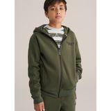 WE Fashion - Sweatvest - Kaki/Zwart - Met Capuchon - Effen