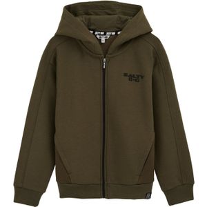 WE Fashion - Sweatvest - Kaki/Zwart - Met Capuchon - Effen