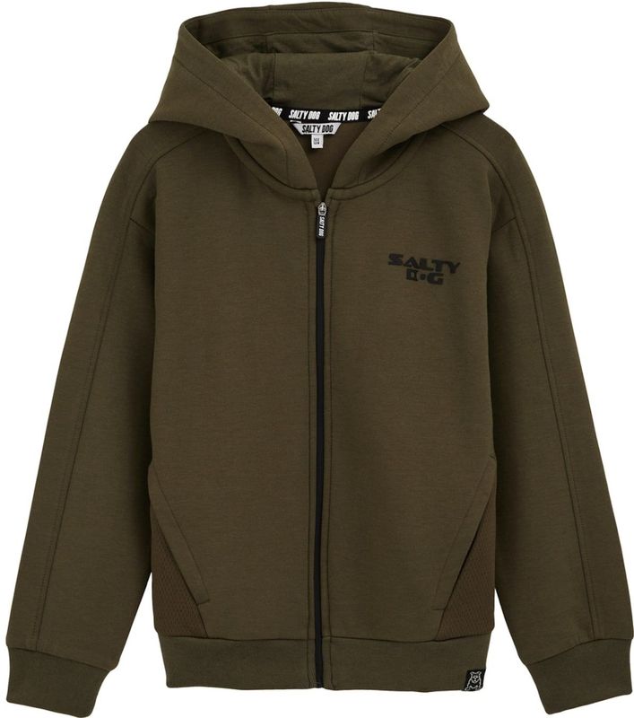 WE Fashion - Sweatvest - Kaki/Zwart - Met Capuchon - Effen