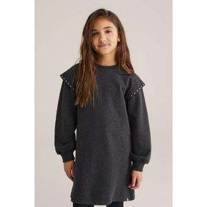 WE Fashion - Jurk - Donkergrijs - Sweatstof - Korte Mouwen