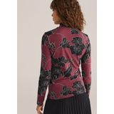 WE Fashion - Shirt - Wijnrood - Bloemenprint - Lange Mouw - Slanke Pasvorm