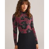 WE Fashion - Shirt - Wijnrood - Bloemenprint - Lange Mouw - Slanke Pasvorm