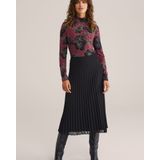 WE Fashion - Shirt - Wijnrood - Bloemenprint - Lange Mouw - Slanke Pasvorm