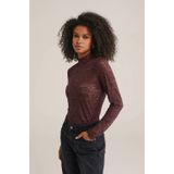 WE Fashion - Kanten Top - Donkerrood - Lange Mouwen
