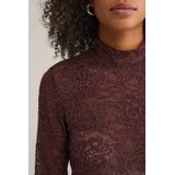 WE Fashion - Kanten Top - Donkerrood - Lange Mouwen