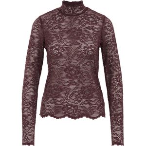 WE Fashion - Kanten Top - Donkerrood - Lange Mouwen