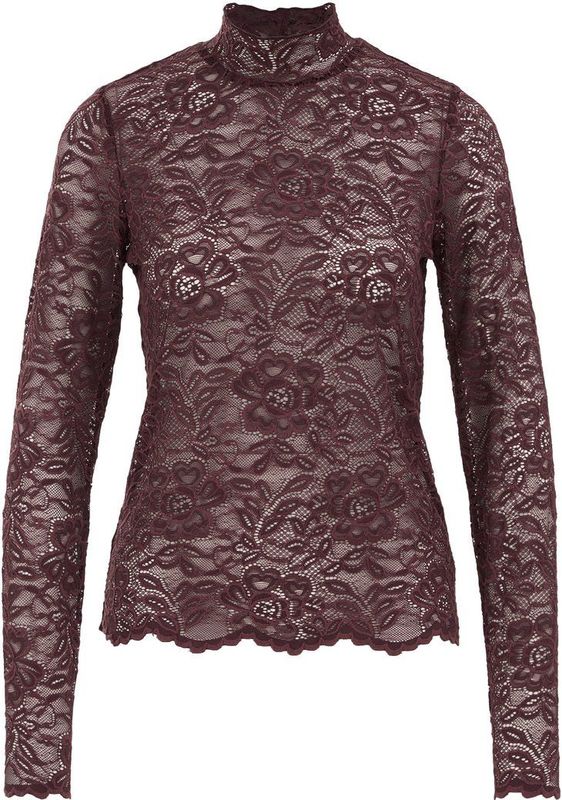 WE Fashion - Kanten Top - Donkerrood - Lange Mouwen