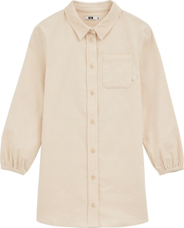 WE Fashion - Jurk - Natuurwit - Katoen - Knoopsluiting - Lange Mouw - Kort/Mini