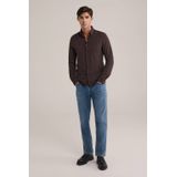 WE Fashion - Heren Tall Fit Overhemd - Donkerbruin - Piquéjersey - Katoen