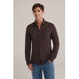 WE Fashion - Heren Tall Fit Overhemd - Donkerbruin - Piquéjersey - Katoen