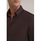 WE Fashion - Heren Tall Fit Overhemd - Donkerbruin - Piquéjersey - Katoen