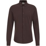 WE Fashion - Heren Tall Fit Overhemd - Donkerbruin - Piquéjersey - Katoen