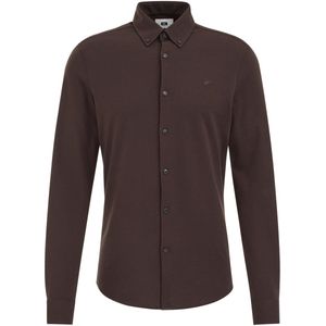 WE Fashion - Heren Tall Fit Overhemd - Donkerbruin - Piquéjersey - Katoen