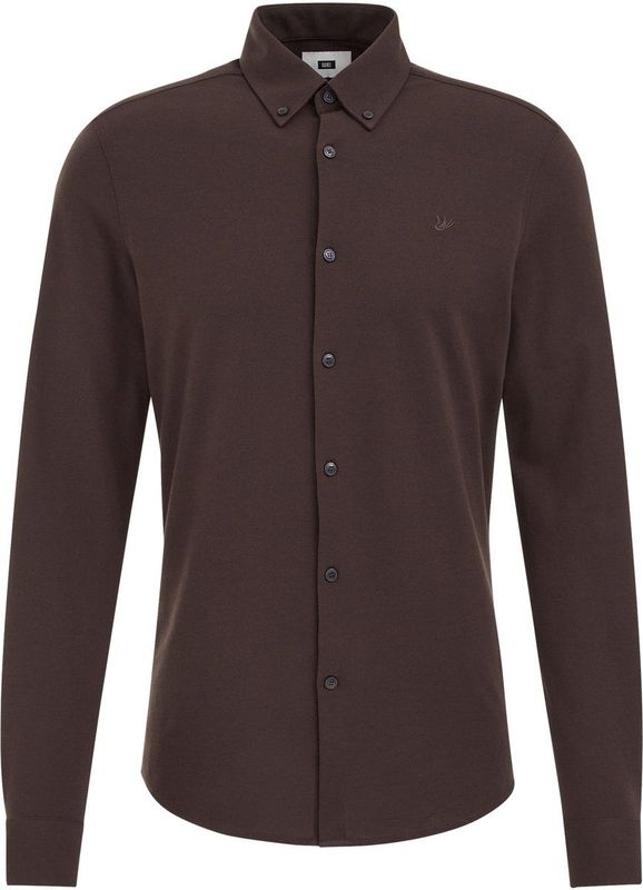 WE Fashion - Heren Tall Fit Overhemd - Donkerbruin - Piquéjersey - Katoen