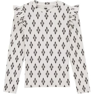 WE Fashion - Shirt - Zwart/Wit - Lange Mouw - Normale Pasvorm